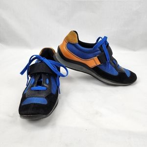 Prada 1961 Blue Black Orange Leather Suede Mesh Sneakers Prada Size 37.5 US 7.5